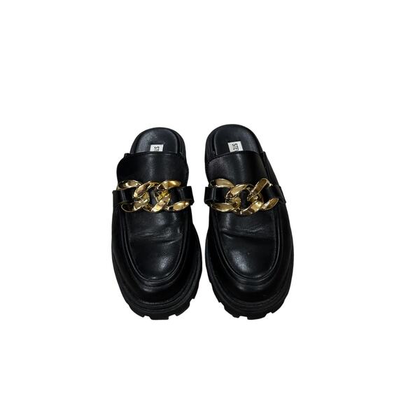 Steve Madden Slip In Platform Black Loafers with Gold Buckle - Size 7 - Picture 1 of 4